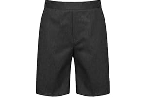 L S U Boys Summer School Shorts Plus Fit Pull Up Half Elasticated Waist Generous Fit Black and Grey Shorts