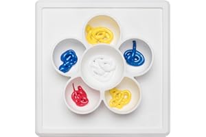 ezpz Mini Play Mat (Cream) - 100% Silicone Suction Flower Plate with Built-in Placemat for Infants + Toddlers - Crafting + Snacks - Divided Plate - Dishwasher Safe