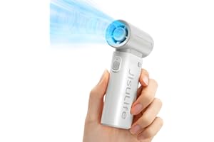 JISULIFE Ventilador Portátil, Mini Ventilador Recargable USB, 5000 mAh Maquillaje Personal/Soplador de Pestañas, 5 Velocidades Ventilador Portátil con para Mujeres Hombres, Viajes, Camping Gris