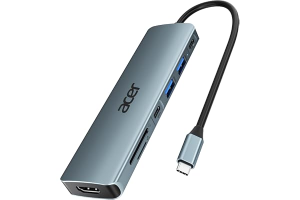 acer Hub USB C, Adaptateur USB C vers HDMI 4K avec PD 100W, Lecteur de Carte SD/TF, 2 USB 3.0 et USB C 5Gbps, Compatible pour iPhone 16 Plus Pro Max, iPad Pro, MacBook, Galaxy S20 etc