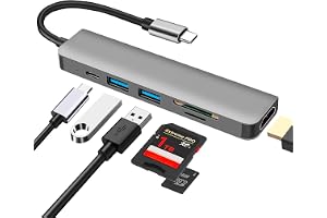 USB C Hub 6-in-1 med HDMI 4K SD/TF-kortläsare USB 3.0/2.0 | 100W PD-laddning för MacBook Pro/MacBook Air/XPS och andra USB-C-enheter