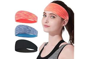 LATTCURE Diadema Deportiva, Diadema Deportiva Ligera Mujer Hombre Cinta para la Cabeza Yoga Correr Quick Dry Stretchy Banda de Cabeza, 3 Pack