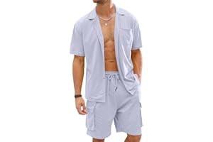 Fastkoala Homme Ensemble Sets Ete Tenues Survêtement Costumes Plage Vacances Bouton Lapel Chemises et Shorts 2 Pcs