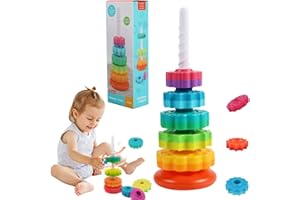 SPEPROECO Spinning Stacking Toys, Baby Sensory Spin Gears Stacking Toy, Rainbow Spinning Wheel Toy Toddler Stacking Toy Early Education Kids Brain Development Toy for 12 Months (5pcs gears)