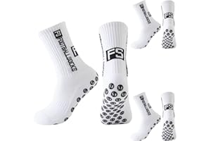 HABNI Chaussette Foot Enfant 3 Paires Antidérapantes Blanc Taille 33-39 Pour Football Basketball Rugby