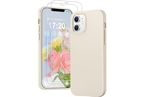PuyaTeya 3-in-1 Case for iPhone 12/12 Pro, with 2 Pieces 9H Tempered Glass Premium Liquid Silicone Case, with 4-Layer Shockproof Abrasion-Resistant, Soft Microfibre Lining for iPhone 12/12 Pro (Beige)