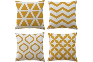 Hangood Waterproof Cushion Covers Outdoor Garden Geometry Set of 4pcs Throw Pillow Case Home Decorative Sofa Protectors Chair Living Room Yellow 18"x18"