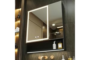KWW LED Ilumina el Botiquín del Baño, con Espejo, Temperatura de Color Ajustable, luz Antiniebla, Enchufe y USB, Fácil de Instalar, Botiquín Montado en La Pared (85l x 75an cm)
