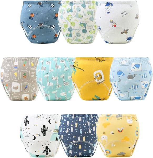 Aolso 10Pcs Reusable Baby Toddler Training Pants, Boys Underwear with Cartoon Pattern, Cotton Washable Toilet Training Underwear, Size 110, Multicolour - 1