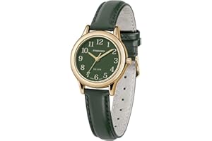 PINDOWS Slim Minimalist Quartz Analog Watch for Women, Gold-Tone Case with Black Leather Strap, Fashionable, Elegant Everyday Dress Wristwatch