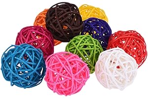 KEERSI 10 Rattan Kugeln Bird Toy DIY Zubehör Spielzeug für Papageien Wellensittiche Sittiche Nymphensittiche Sittiche Unzertrennliche Aras African Greys Kakadu Amazon Käfig Teil zufällige Farbe