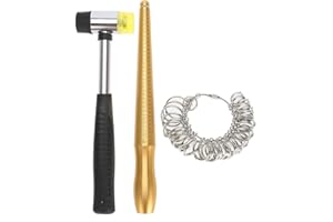 ZJCHAO 3-Teiliges Set Schmuck Ring-Sizer-Werkzeug, Ringgrössenmesser Inklusive Metall Ringmaß,Ringstock,Gummihammer,Ringdorn Set,Juwelierset Messgerät für Den Durchmesser, Ringgröße, Drahtringe