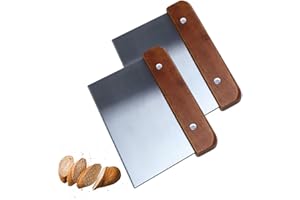 LUCKHYCZ 2 Stück Teigschaber Edelstahl, Teigschaber mit Holzgriff und Edelstahlklinge in Lebensmittelqualität Teigschneider für Kuchen, Pizza, Brotschneiden, Küchenbedarf (Braun)