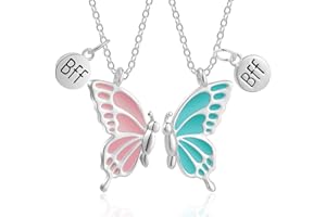 XENQITO 2 Pcs Kette mit Anhänger, Mädchen Ketten, Freundschaftsketten, Freundschafts-Schmetterlings-BFF-Halsketten, beste Freundschaftsketten für Mädchen, Geburtstagsschmuck, Geschenke für Freundinnen