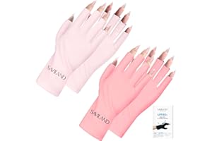 Saviland U V Guantes Escudo Uñas 2 pares UPF200+ Protección UV Guantes de Manicura Profesional Sin Dedos Guante para Esmalte de Uñas Arte Secador Ciclismo Conducción Pesca Fitness