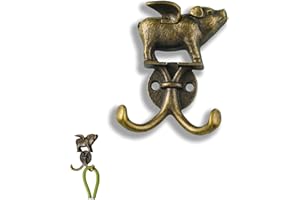 REINREUDE Antique Bronze Flying Pig Wall Hooks - Heavy Duty Decorative Coat Hooks for Farmhouse,Coat Ho/oks Wall Mounted,Quirky Co/at Hooks,Vintage Animal Hooks for Hanging Co/ATS,Bags,Towels & Keys