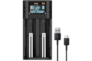 COSOOS 18650 Caricabatterie, 2 Bay con Display LCD Intelligente, Ricarica rapida, Ricaricabile Agli Ioni di Litio LiFePO4 NI-MH NI-Cd AA C 21700 26650 13650 16340 18350 18700 RCR123