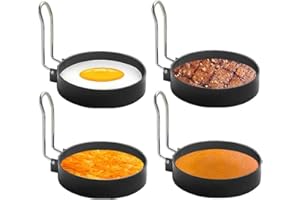 Feliciay 4pcs Round Eggs Rings, Stainless Steel Egg Cooking Rings, for Frying Shaping Cooking Eggs and Omelet, Egg Maker Mold, Portable Grill Accessories for Camping Indoor Breakfast Sandwich