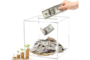 MUMISUTO Clear Piggy Bank for Adults kids, Acrylic Money Box Break to Open Square Savings Box 12x12x12cm Clear Money Box for Adults Acrylic Money Saving Box