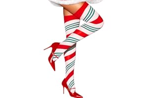 RSLOVE Thigh Highs skarpety bożonarodzeniowe za kolana, damskie rajstopy bożonarodzeniowe, kostium Mikołaja