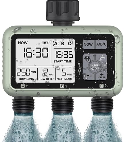 Temporizador De Riego Automático Kazeila | 3 Salidas Independientes | Programable Digital | IPX5 Impermeable