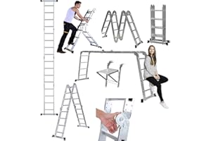 ZANGE Decorating Scaffold Ladder 4.7M/15.5Ft Combination Ladder Folding Trestle with New Safety Heavy Duty Building Tray, 150Kg Load Capacity, EN131 Certification