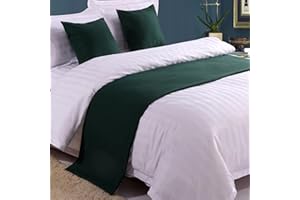 QRGMKL Premium Bed Runner for Foot of Bed, Solid Color Bed Scarf Cotton Linen Bedspread Home Decoration Hotel Bedroom Bedding Protector-Dark Green||2 Pillowcases(45X45cm)