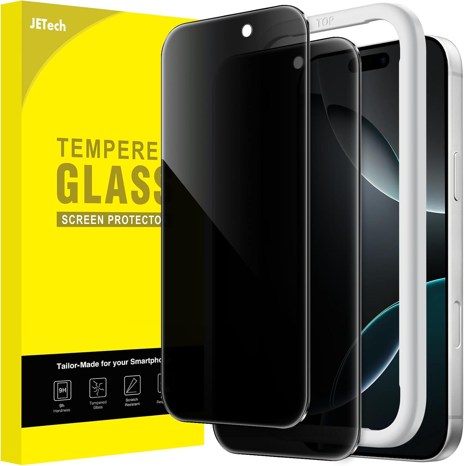 JETech Protector Pantalla de Privacidad para iPhone 16 Pro 6,3 Pulgadas, Antiespia Cristal Vidrio Templado con Marco de Instalación Fácil, 2 Unidades