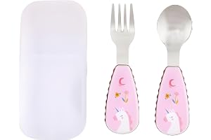 CRAVISTA Stainless Steel Kids Cutlery Set with Case for School | Kids Spoon and Fork Set | Pink Cutlery Set for Lunch Box | Children Tableware Flatware | Unicorn Gifts for Girls