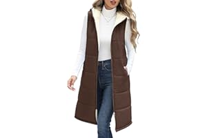 Vancavoo Chaleco Acolchado Mujer con Capucha Chaqueta sin Mangas Abrigo Plumas Largo Invierno Cálidos Chaleco de Forro Polar Outwear