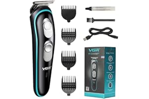 VGR Professional Battery Powered Rechargeable Cordless Beard Hair Trimmer Kit with Guide Combs Brush USB Cord for Men, Family
