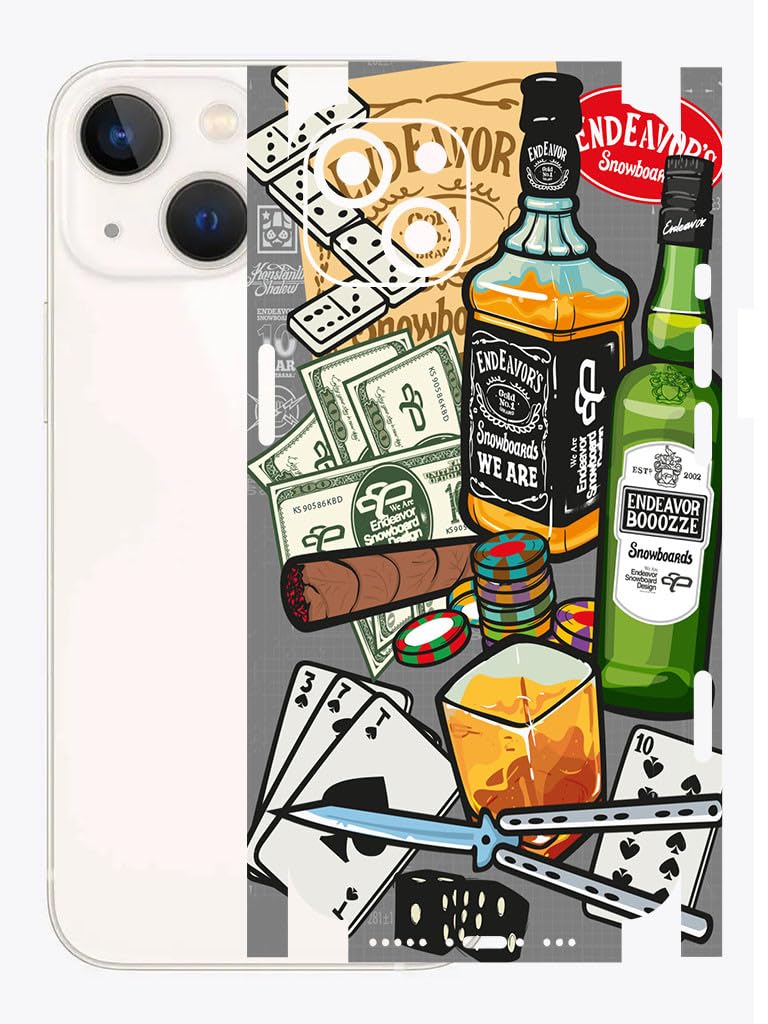 AtOdds - Compatible for iPhone 13 - WineGraffiti Design Printed Mobile Back Screen Guard Protector (Coverage - Back+Camera+Sides)