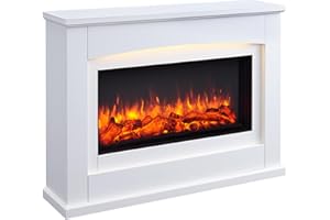 RICHEN Chimenea eléctrica Argon - Chimenea eléctrica de pie con calefacción, iluminación LED, Efecto de Llamas en 3D y Mando a Distancia, Blanco