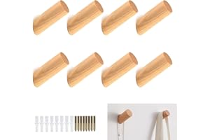 NAKUTITA 8 Pezzi Ganci da Parete in Legno Cilindrici, Appendiabiti per Ingresso, Camera da Letto, Soggiorno, Corridoio - per Appendere Borse, Vestiti, Cappello, Sciarpe
