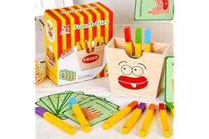 GOUJFOL Giocattolo di patatine fritte in legno, Cucina Giocattolo per Bambini Legno Realistico Fritte Modello Puzzle Giochi da Impilare Cibo Giocattoli Montessori Regalo per 3+ Anni