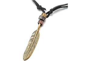 COOLSTEELANDBEYOND Stile retrò, Piuma Ciondolo, Collana con Pendente da Uomo Donna, con Cavo in Pelle Regolabile