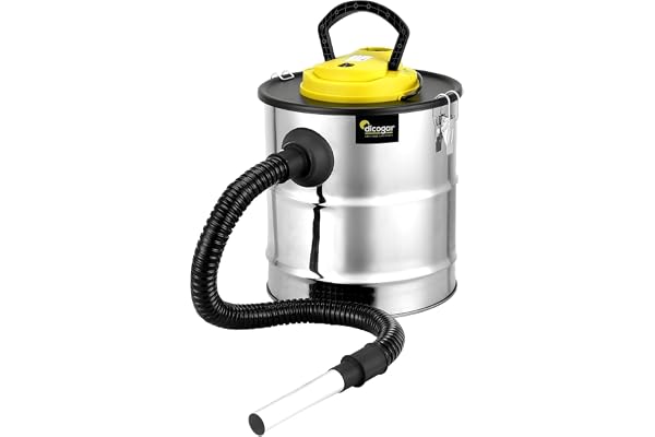 Aspirateur de Cendres - Cheminée, Pellet et Barbecues - Puissance 1.200W - Capacité 20 L - Fabriqué en Acier Inoxydable - Inclus 1m de Tuyau et Couvercle de Filtre - Fonction Soufflerie - Dicogar