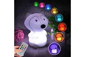 Glinrui Luz de noche Zorro Luz nocturna para niños, Lámpara de noche de silicona, Lámpara para bebés de cama para niños - Brillo y color y hora ajustables, Regalos de vacaciones para niños - Mediano