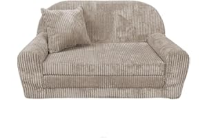 ‎FORTISLINE FORTISLINE - Kindersofa Rosalia Mini - Ausklappbares Mini-Sofa aus Cord mit Verlängerung - Schlafcouch 78 x 45 x 40 cm - Kinder Sitzsofa Oeko-TEX Zertifiziert - inkl. Kissen - in 7 Farben - Braun