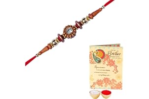 ARCHIES Rakhi for Brother Rakshabandhan Combo of 1 Surya Rakhi, 1 Rakhi with 1 Roli & Chawal Set-10gm & Greeting Card (Pack o
