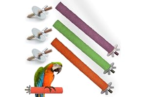 ZOPJUMA Set da 3 pezzi Posatoi Pappagalli Giochi Trespoli Naturale Paw Grinding Giocattolo per Pappagalli Uccello Masticare Giocattoli della Viene fornito con un collare per pappagalli,Colore casuale