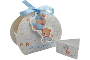 PV Grafik® 24PZ Scatola Portaconfetti Personalizzata, Scatole Bomboniere Maschio, Bimbo, Bimba, Bambina, Scatoline Bomboniera Nascita Battesimo Compleanno, Porta Confetti Per Confettate