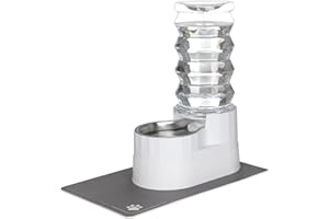 Sfozstra Automatischer Tränkeautomat, Edelstahl-Tiertränke mit wasserdichtem Pad, erhöhter Randspender für Katzen und Hunde (Weiß, 8L)