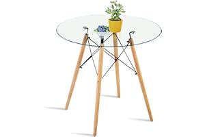 AnYu Furniture Mesa Comedor Cristal Redonda, Mesa Cocina PequeñA de Cocina para 2 4 Personas, Mesa de Comedor Industrial 80 Cm