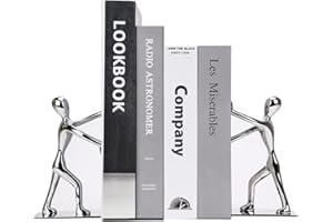 MERRYNINE Creative humain type Paire Serre-livres antidérapant Heavy Metal durable solide résistant livres Organiseur élégante Bibliothèque à coucher Bibliothèque Bureau Fournitures scolaires papeterie(Argent)