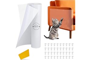 Mablik® Protector Sofa Gatos Arañazo 20x500 cm + 40 Pins a Rosca + Espátula de Fijación. Transparente, Adhesivo, de PVC Grueso. Protector Puertas Arañazos Perro en Formato Rollo (20x500cm)