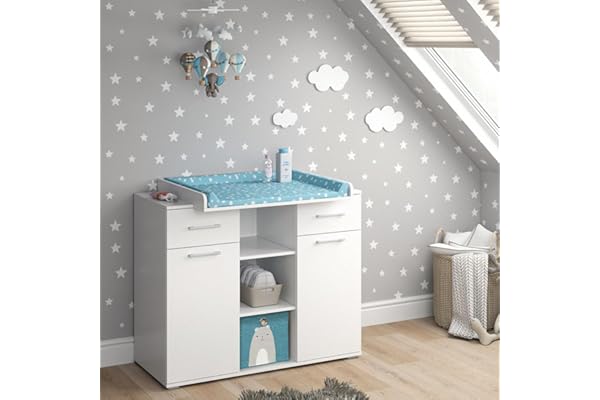 Vicco Commode à Langer Leonie, Blanc, 113x109cm, avec Plan à Langer Amovible pour Une Utilisation comme Commode