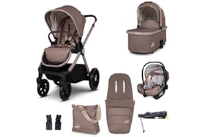 COSATTO Giggle 4 - Travel System Bundle, Birth to 25kg, Pram, Pushchair, Carrycot & Tote i-Size Group 0+ Infant Carrier Car Seat & Base, Footmuff, Changing Bag. Compact & Easy Fold, Free Raincover