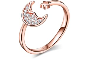 UNENDLICH U Infinite U Moon and Star Anillo de apertura ajustable de plata de ley 925 con circonita cúbica casual para mujeres/niñas, tamaño 5.5-7.5