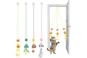 KODWIS Juguetes Interactivos para Gatos 4 Piezas, Juguete para Gatos Retráctil Marco de Puerta Colgante Juguetes para Gatos Juguete para Gatos con Campana Plumas Adecuado para Gatitos Grandes Felinos